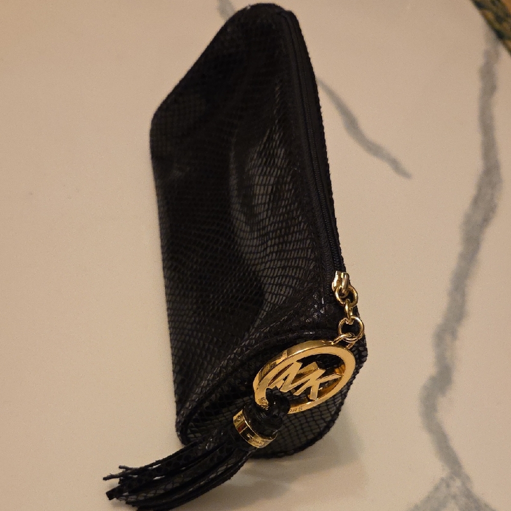 Michael Kors Black Textured Clutch with Gold Accent